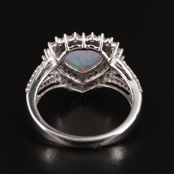 Sterling Opal and White Sapphire Heart Shaped Sterling Ring, Size 7 - Picture 4 of 5